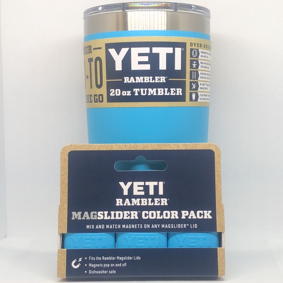 🩵 Yeti Rambler Tumbler Reef Blue 20oz & Magslider Color 3 Pack NWT 🩵 - Picture 4 of 6